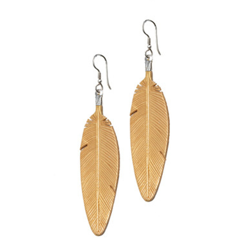 Suzette's Steals Leather Feather Earrings - Gold