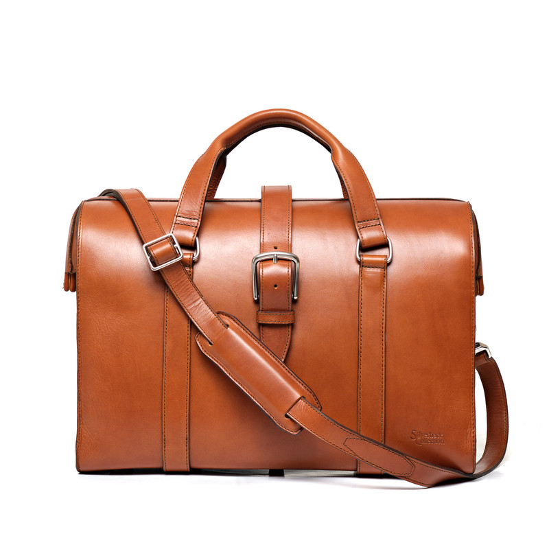 This is the front view of the Spurgeon Briefcase in tan