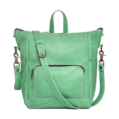 High quality full grain Suzette's Steals Universal Leather Backpack - Mint front view - Saddleback Leather