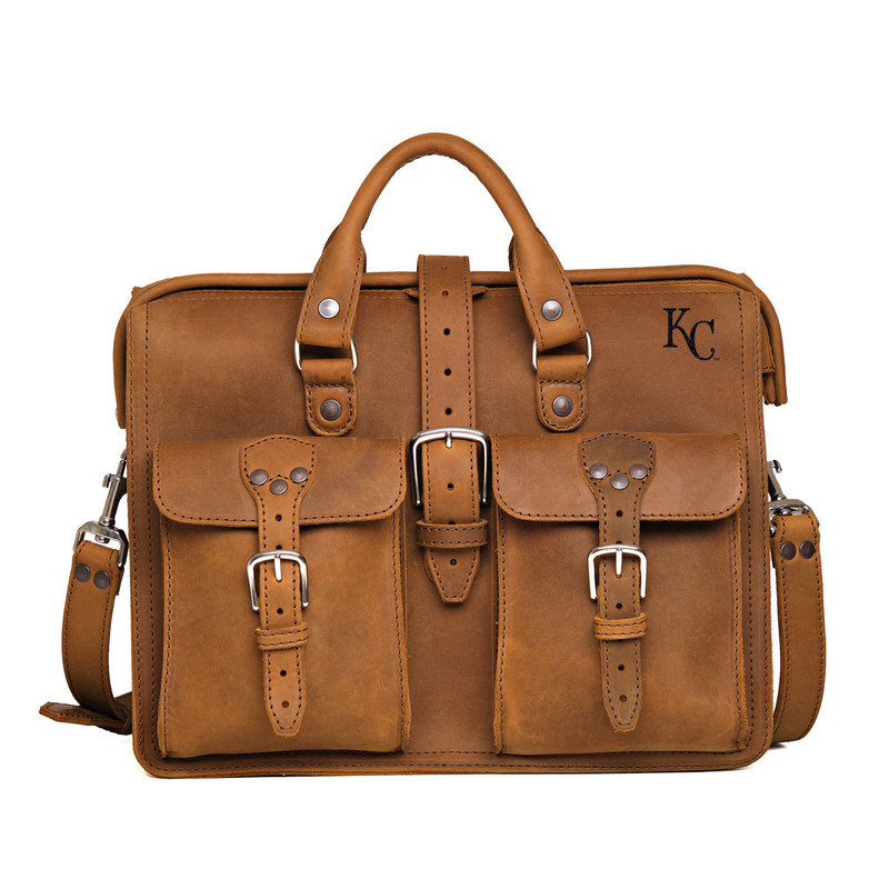 High quality full grain Flight Bag Leather Briefcase - Kansas City Royals front view - Saddleback Leather