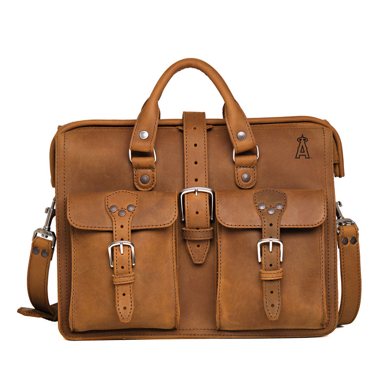 High quality full grain Flight Bag Leather Briefcase - Los Angeles Angels of Anaheim front view - Saddleback Leather