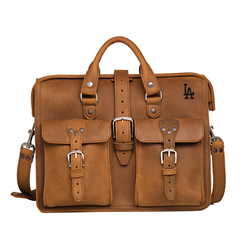 High quality full grain Flight Bag Leather Briefcase - Los Angeles Dodgers front view - Saddleback Leather