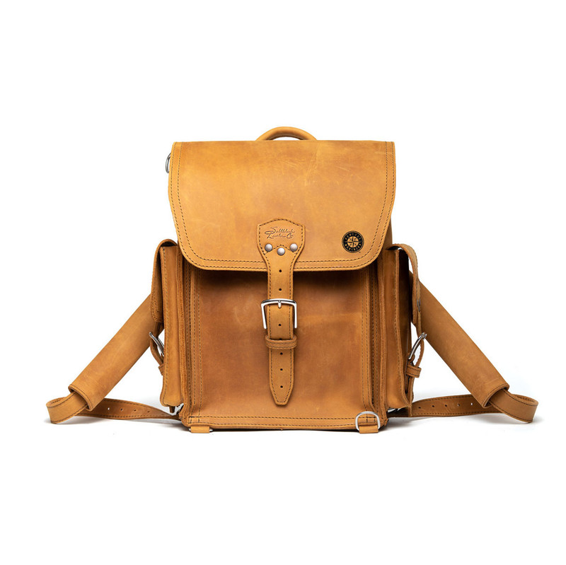 High quality tan full grain leather Tank Backpack - Seattle Mariners front view - Saddleback Leather
