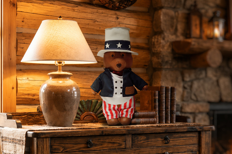High quality full grain leather 2026 Uncle Sam Teddy Bear front view - Saddleback Leather