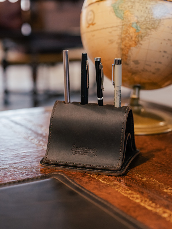 lifestyle image of the High quality full grain leather Pen Holder Bell Curve-Saddleback Leather
