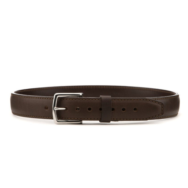 High quality size 34 dark brown  thick leather belt from the front.
