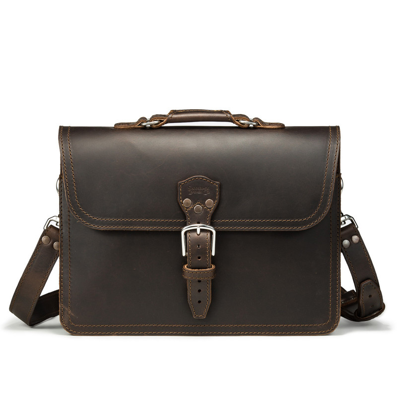 High quality dark brown full grain Dave's Deals Fourteener Thin Leather Briefcase - Dark Coffee Brown front view - Saddleback Leather