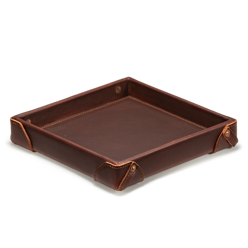 Dave's Deals Hard Leather Catchall Valet Tray - Chestnut