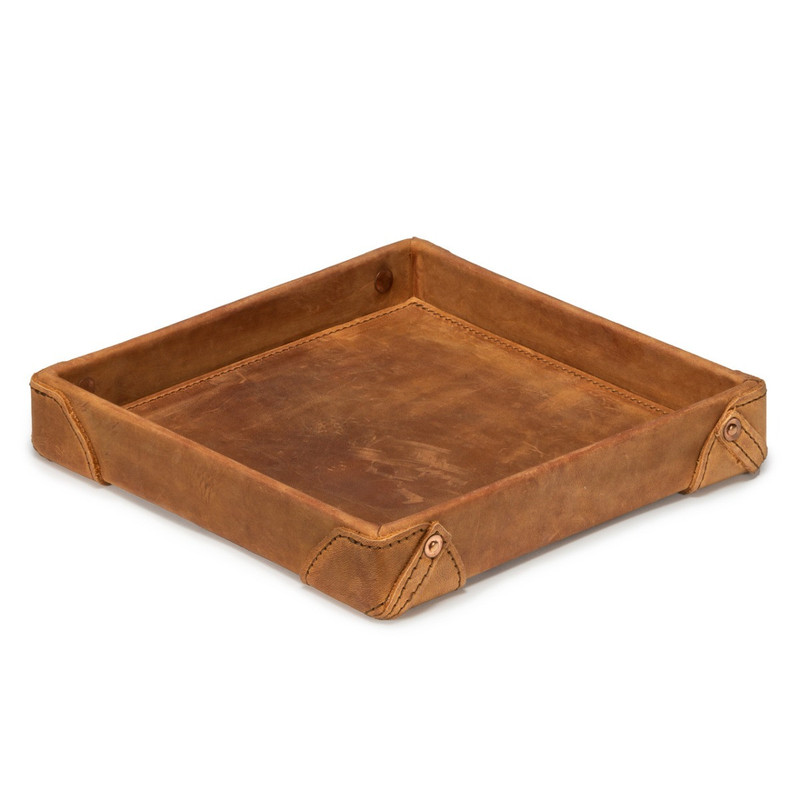 High quality tan full grain Dave's Deals Hard Leather Catchall Valet Tray - Tobacco front view - Saddleback Leather