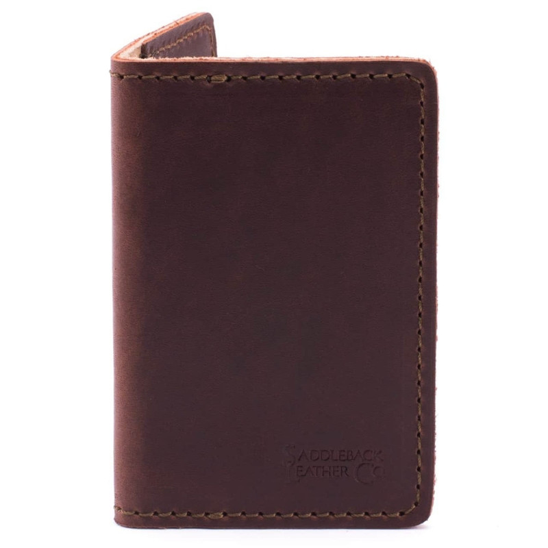 High quality red brown full grain Dave's Deals Slim Leather Business Card Holder - Chestnut front view - Saddleback Leather