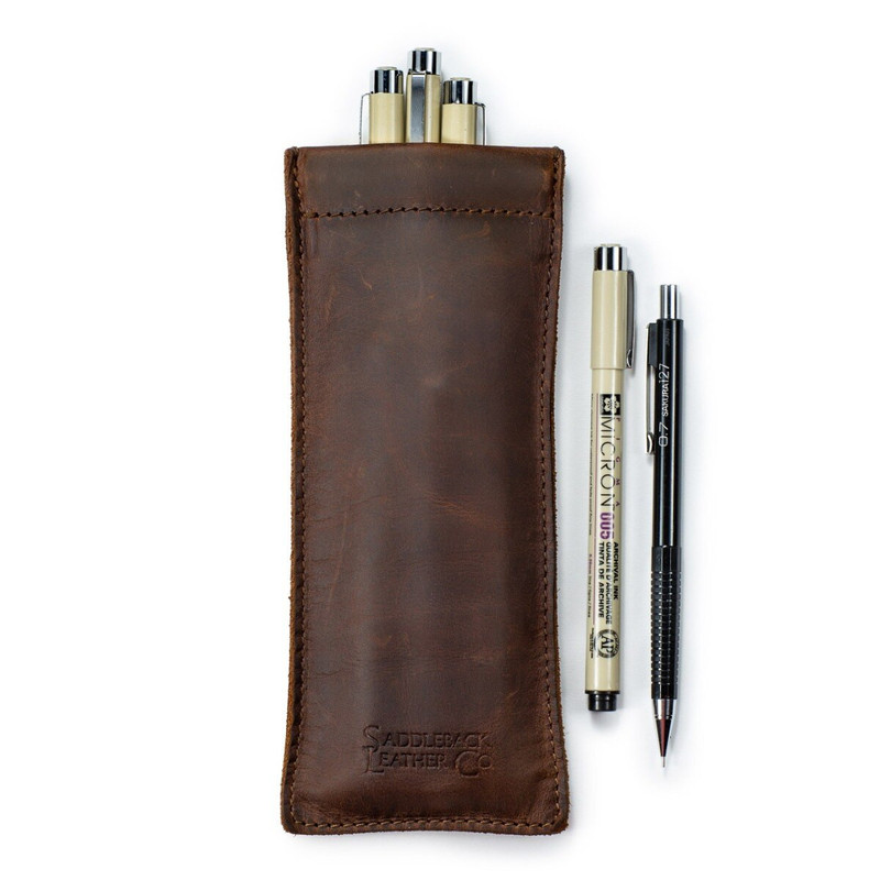 Dave's Deal Bear Trap Leather Pen Case - Dark Coffee Brown