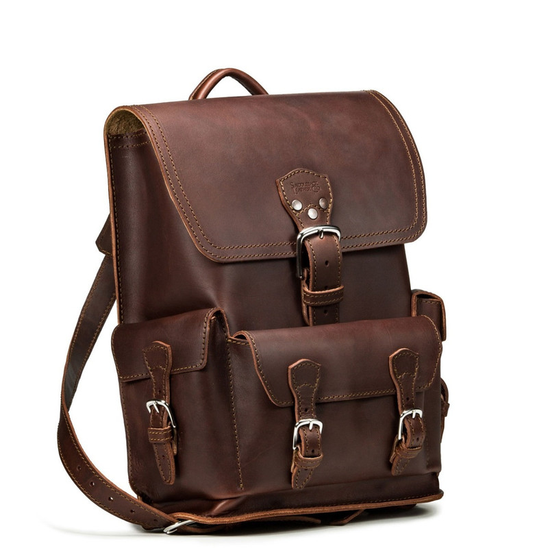 Dave's Deals Thin Front Pocket Leather Backpack - Chestnut