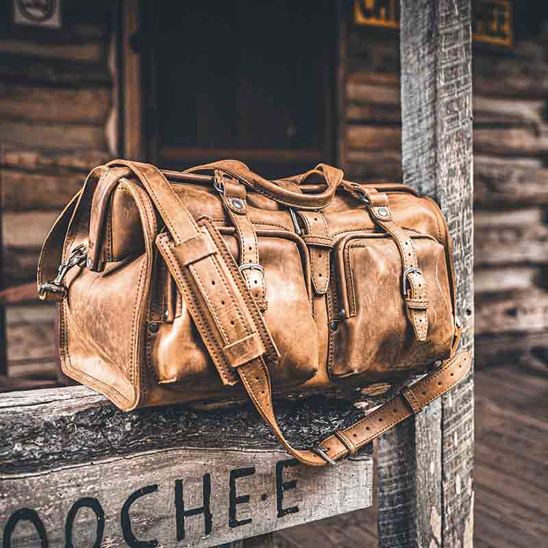 Deep Pocket Leather Duffle Bag