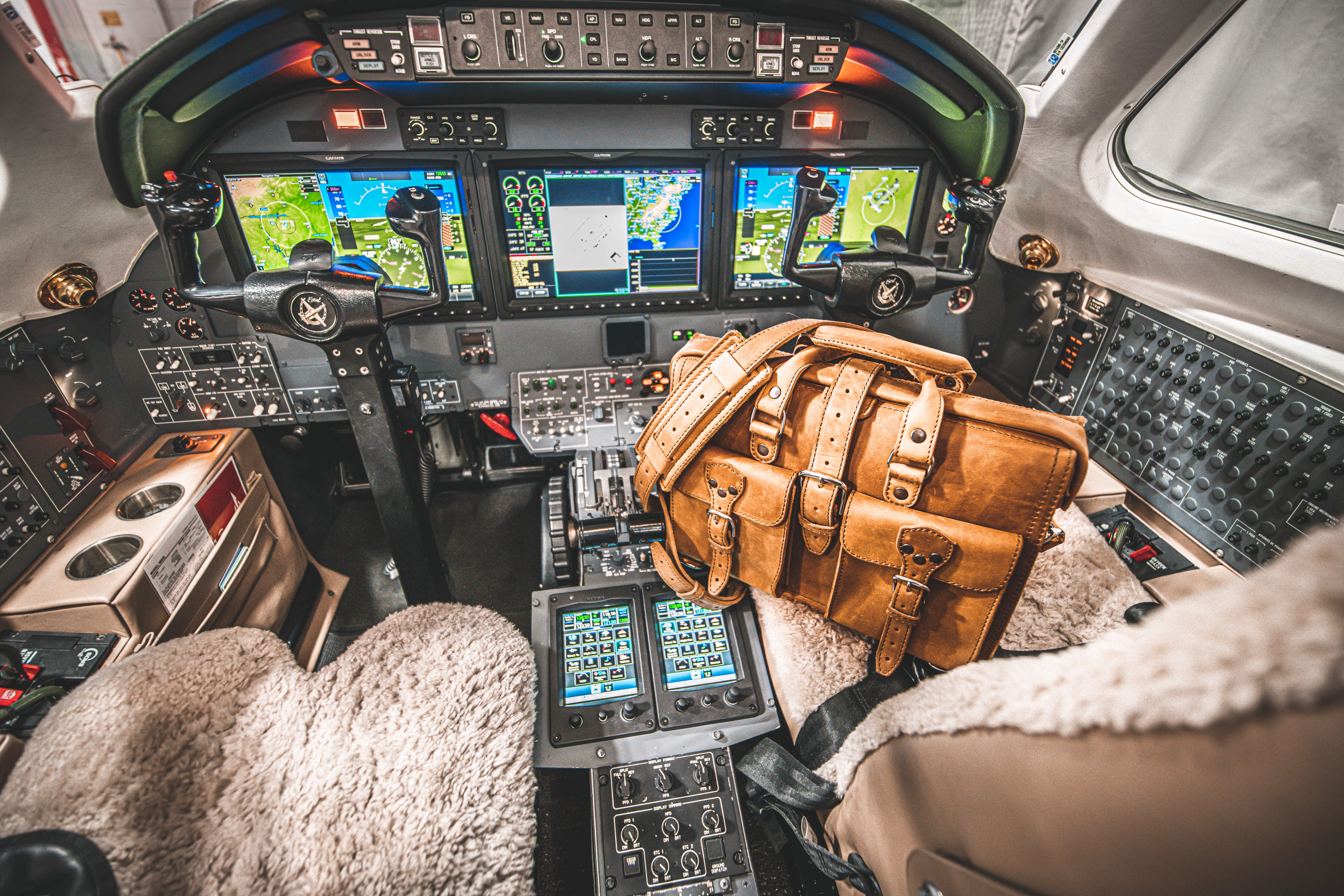 Flight Bag Briefcase for pilots in a cockpit.