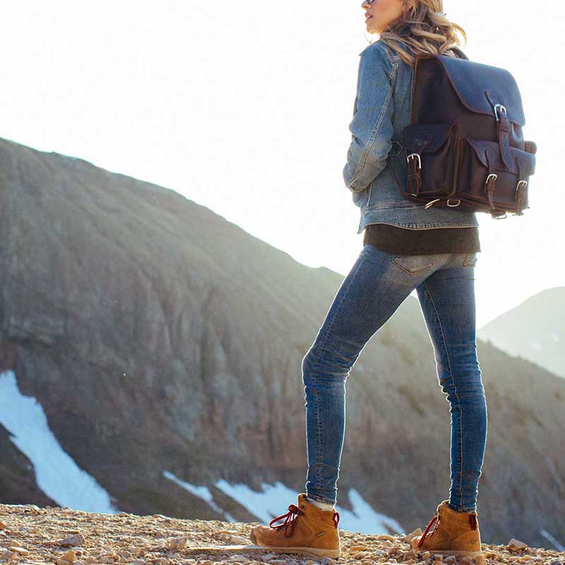 The front pocket full grain leather backpack is designed to be strong and water resistant with no breakable parts.