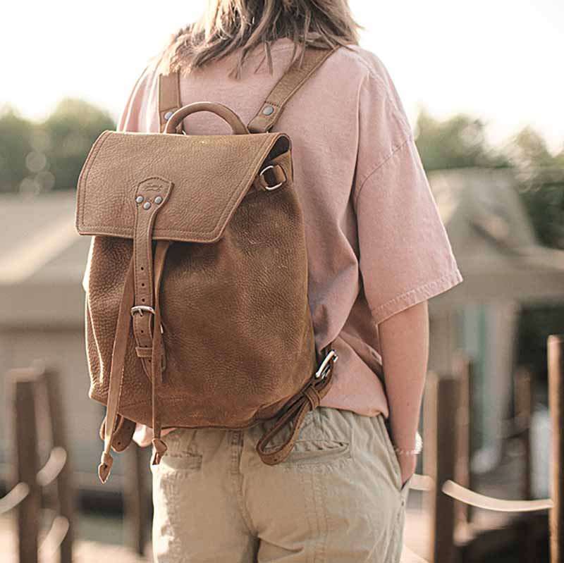 12 Tumbled Leather Drawstring Backpack