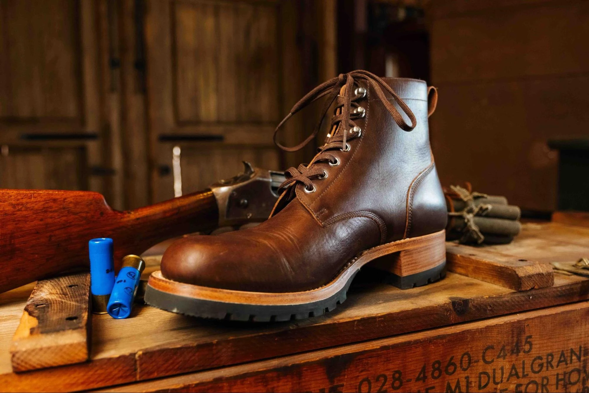 Three quarter view of the Dark Coffee Brown Huntsman Boot