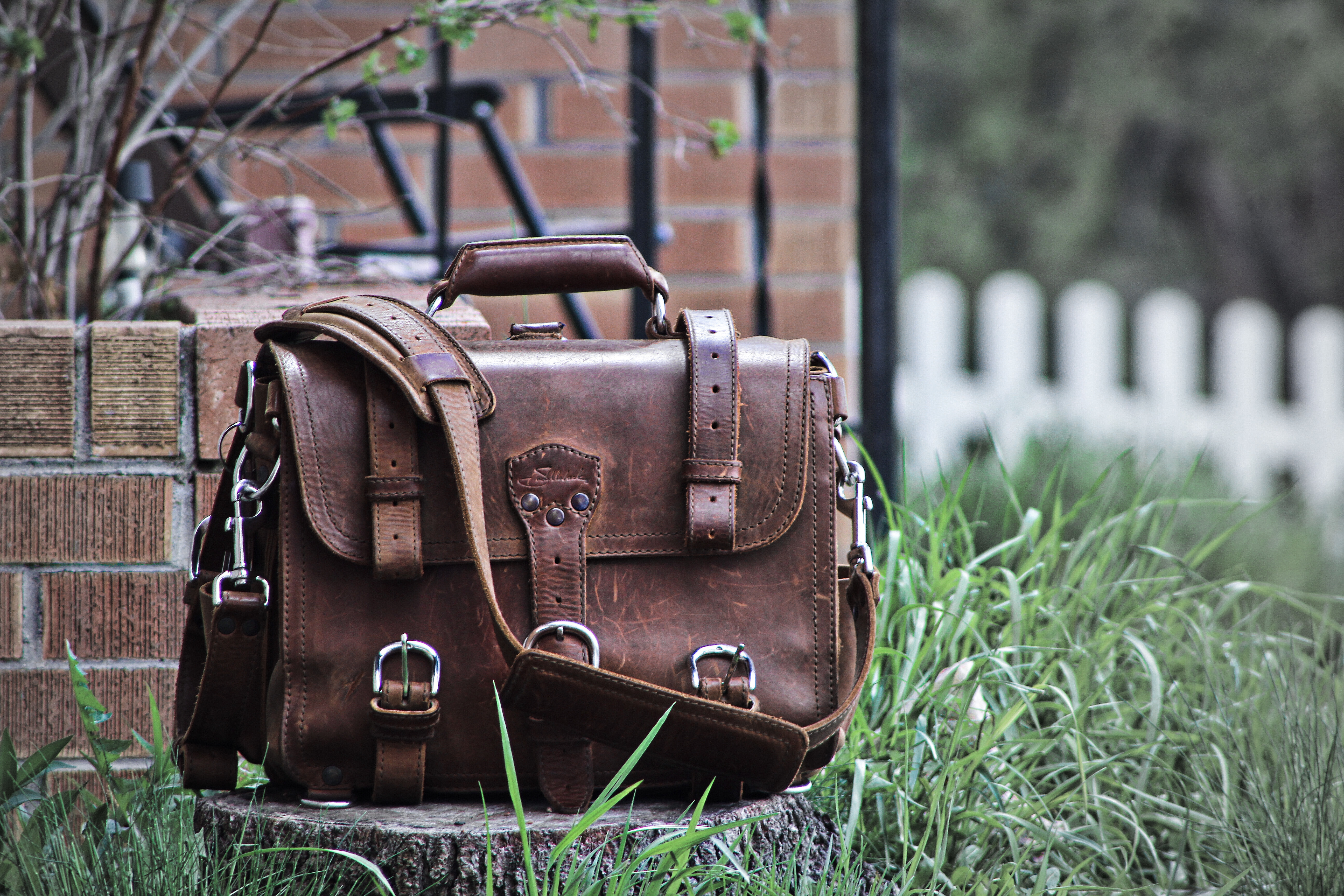 Natural leather briefcase with patina.