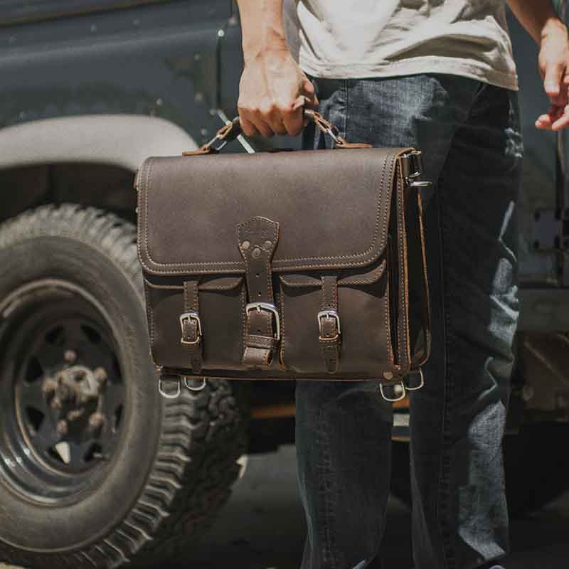 The Saddleback Thin Leather Briefcase is made of high-quality full-grain leather and is handmade with precision to ensure durability.