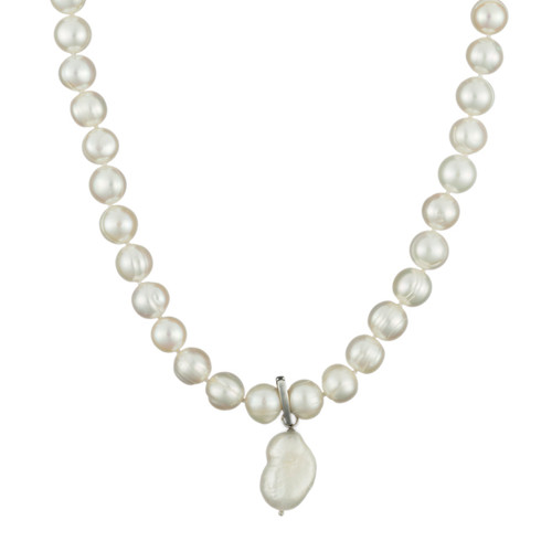 White pearl with single pearl drop necklace by The Real Pearl