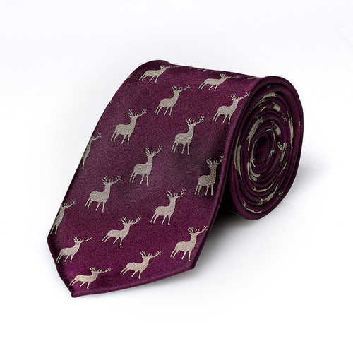 Stag plum silk tie