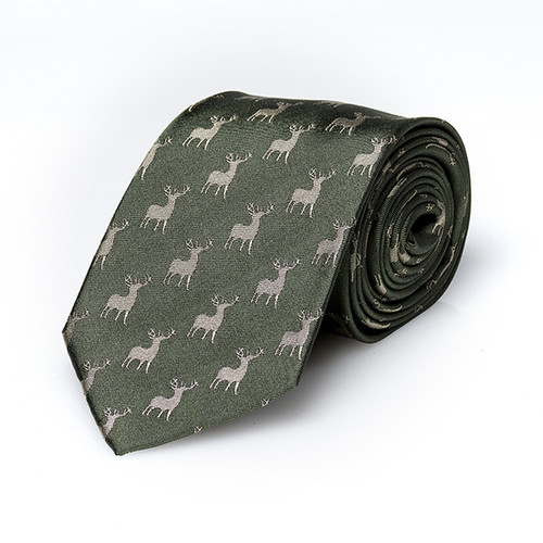 Stag green silk tie