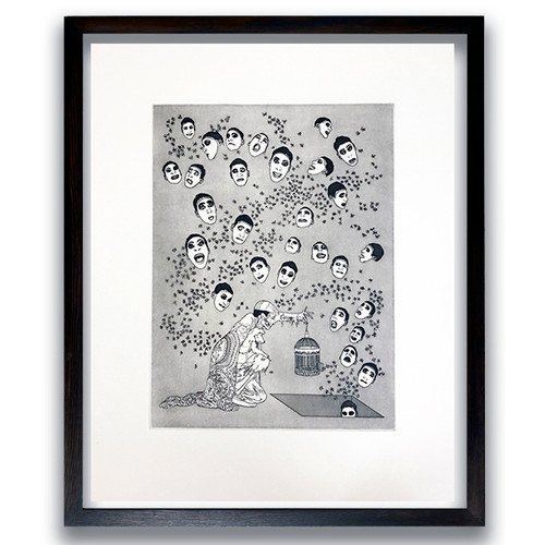Fireflies and faces by Raqib Shaw limited edition etching print