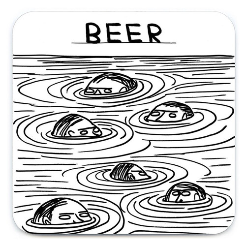 Beer swimmers by David Shrigley coaster