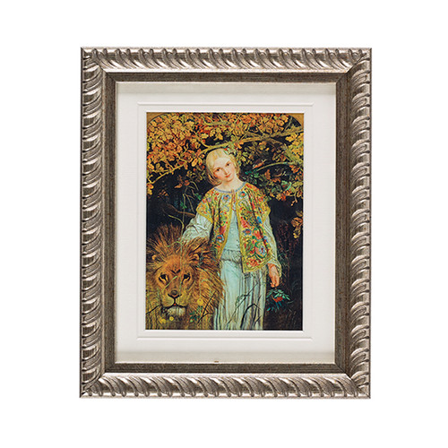 Una and the Lion ready to hang silver ornate framed print