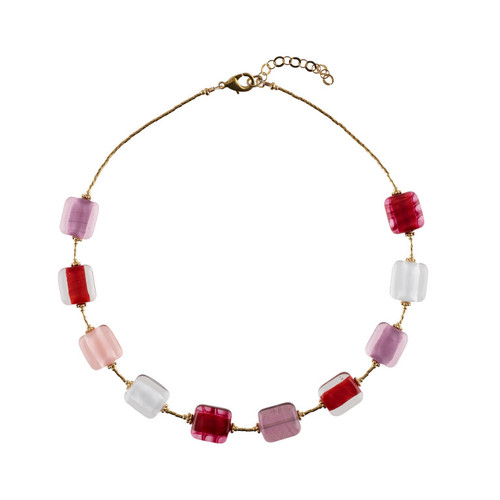 Murano glass pink & red rectangular bead necklace