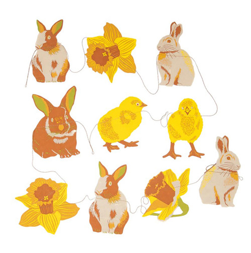 Hand printed rabbit and chick paper garland