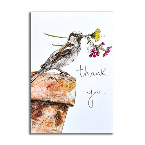 House sparrow thank you greeting card