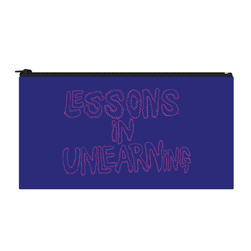 Lessons in Unlearning by Alberta Whittle blue pencil case