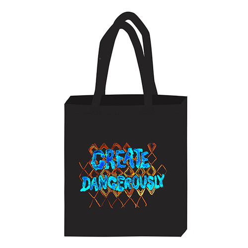Conjuring rest for new infrastructure: create dangerously by Alberta Whittle black canvas reusable tote bag