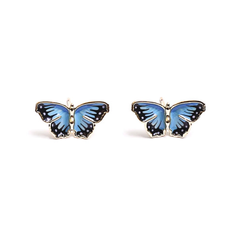 Hand painted blue butterfly gold plated earrings