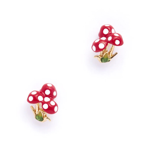 Hand painted toadstool gold plated earrings