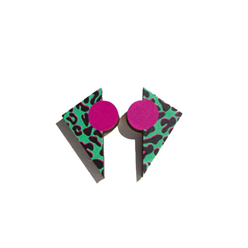 Gloria pink and green leopard print stud earrings
