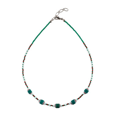 Murano glass small teal rosetta bead necklace