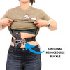 Optional Reduced Size Buckle for PHLster Enigma holster system. Shown on a woman with a small waist.