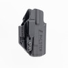 Skeleton IWB holster in rear three quarters view, showing rounded edges for thigh comfort.