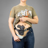 Person modeling how the PHLster Enigma holster is worn underneath the clothing.