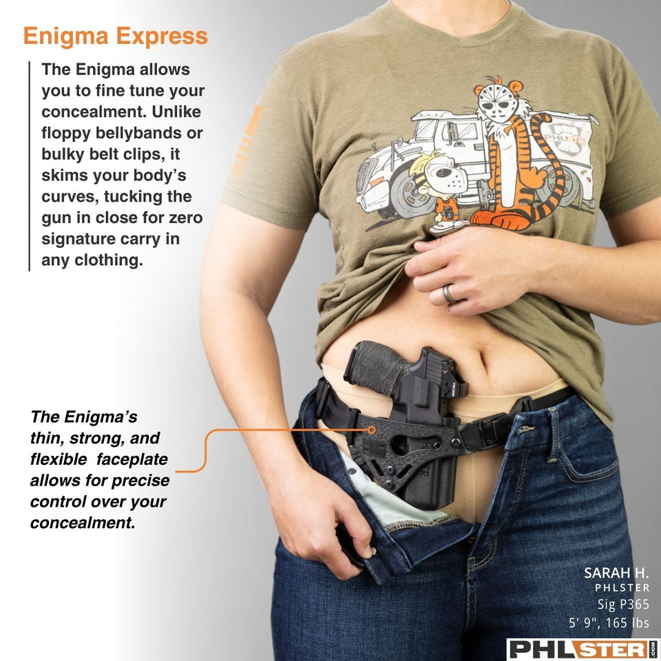 PHLster Enigma Express concealment holster on woman
