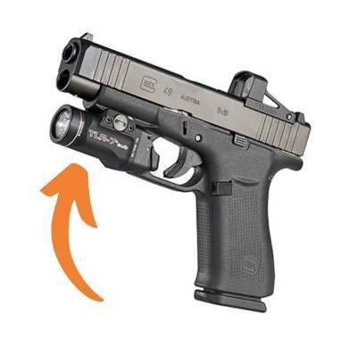 Photograph of Glock 48 handgun with TLR7-sub light.