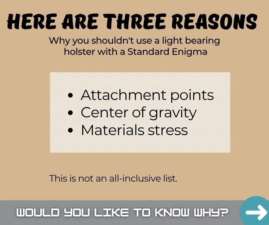 Infographic with three reasons not to use the wrong Enigma: attachment points, center of gravity, and materials stress.