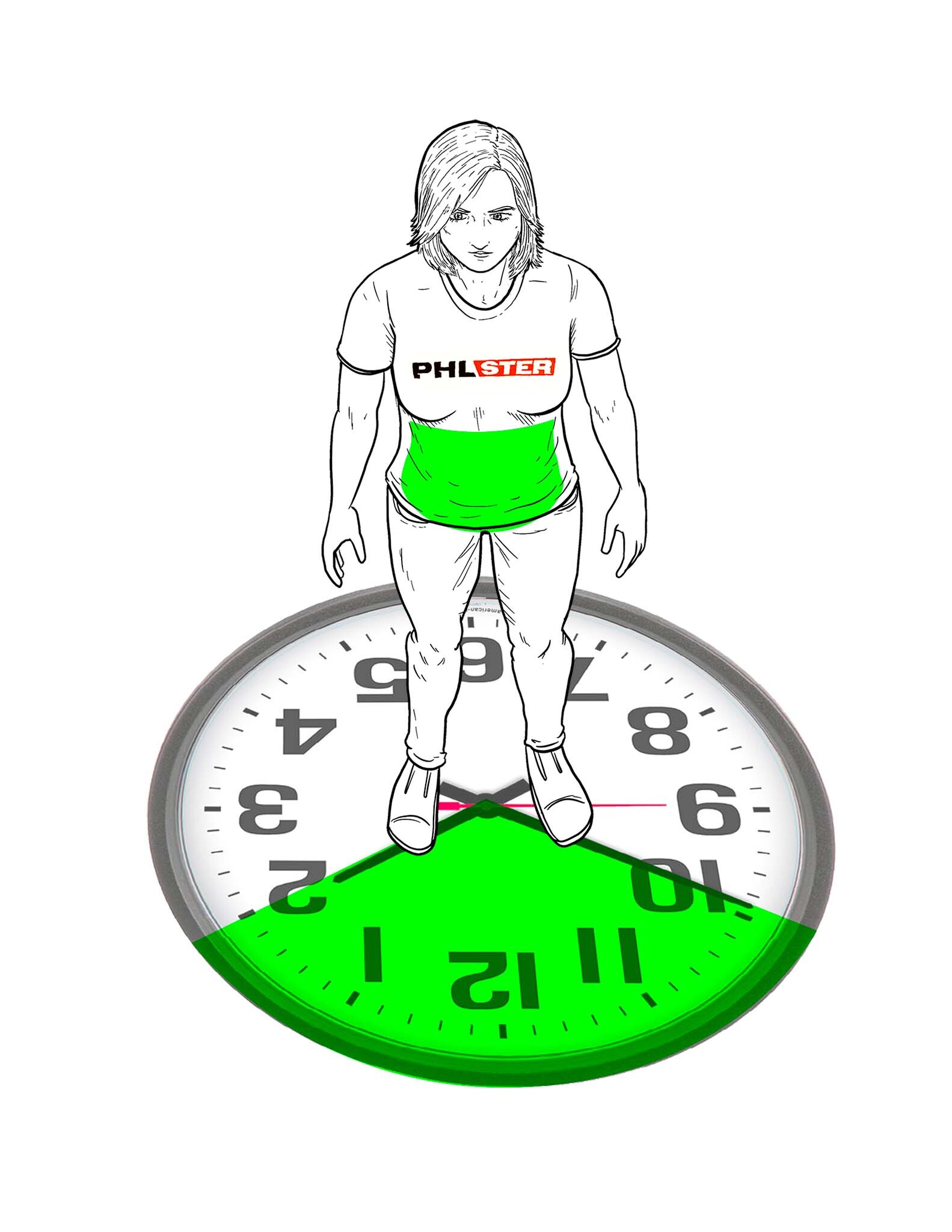 Diagram of clock positions on the front of the body, showing the range of appendix carry positions between 10:00 and 2:00.