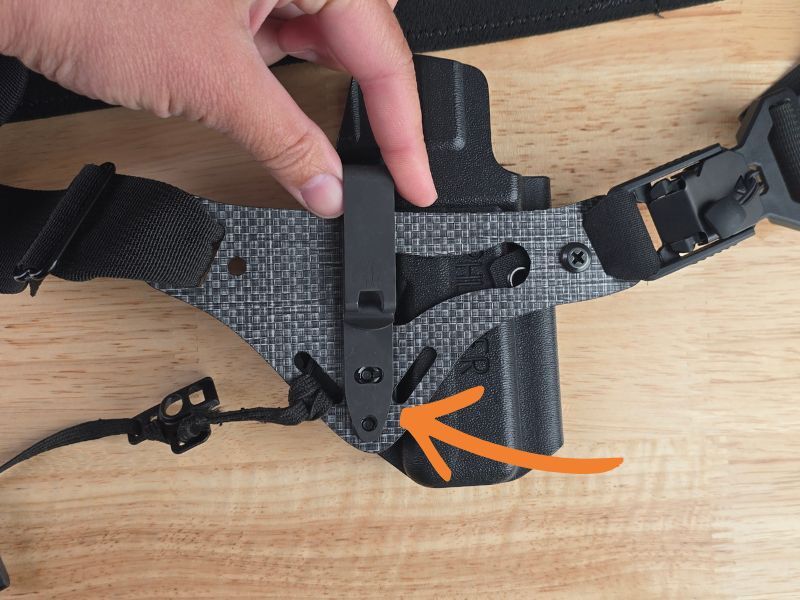 Photograph of DCC clip attached to PHLster Enigma Express.