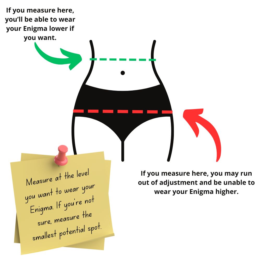 Infographic showing how to measure for Enigma Sport Belt.