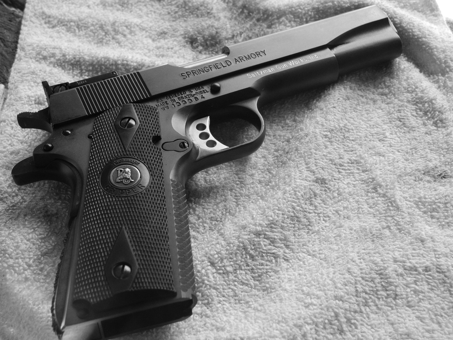Springfield Armory 1911 set up for Hardball Bullseye competition with Bo-Mar adjustable rear sight