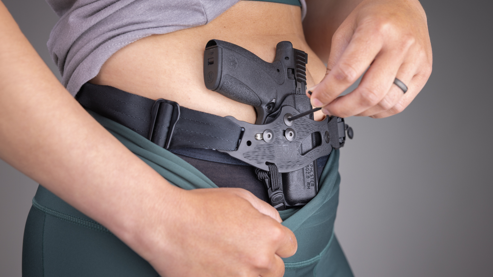 Adjusting the PHLster Enigma Micro on-body for concealment, ride height, and cant