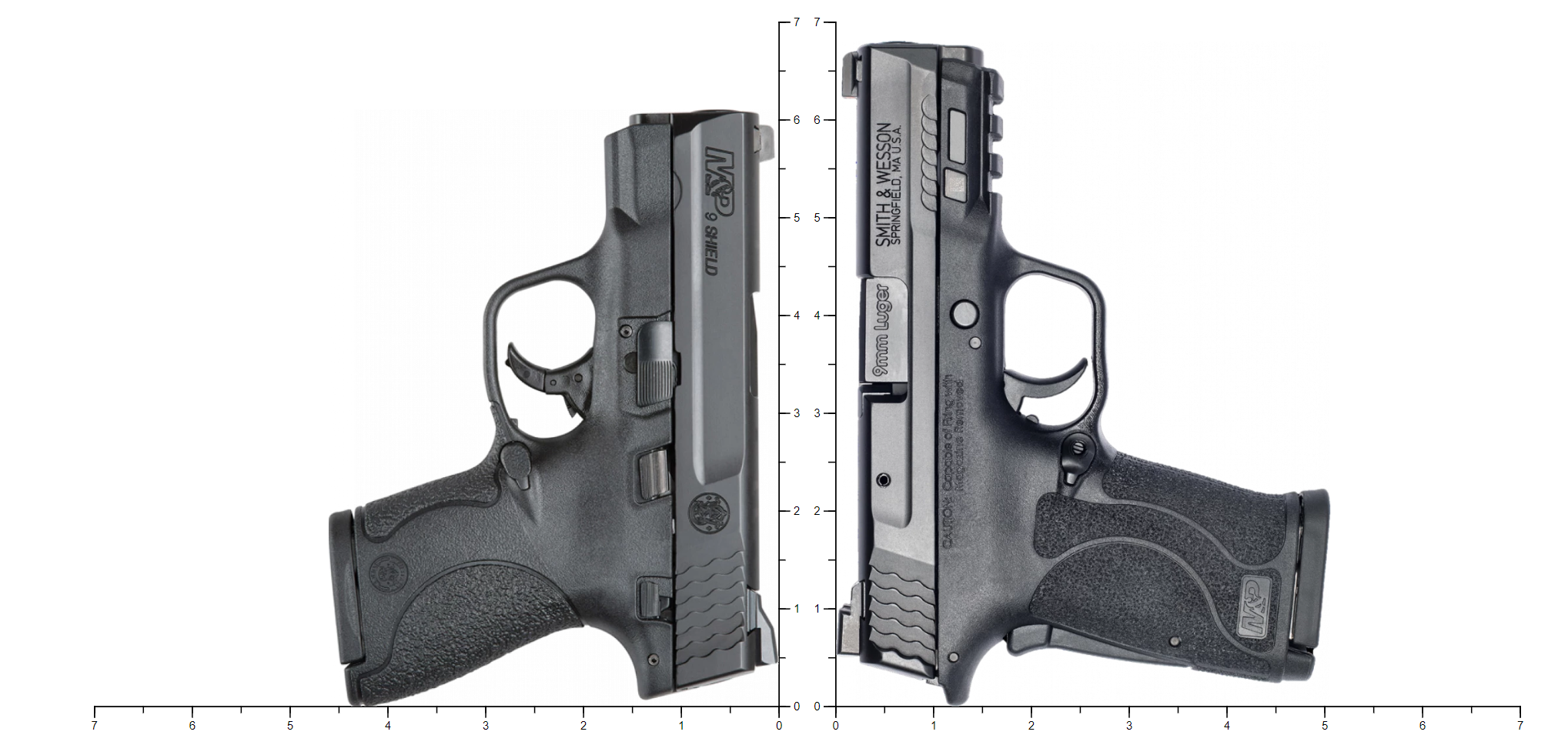 Photo comparison of M&P Shield vs M&P Shield EZ.